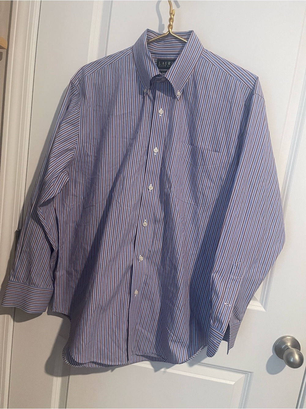 Ralph Lauren Blue, White & Red Striped Button-Down Dress Shirt L 16.5 Neck 32/33
